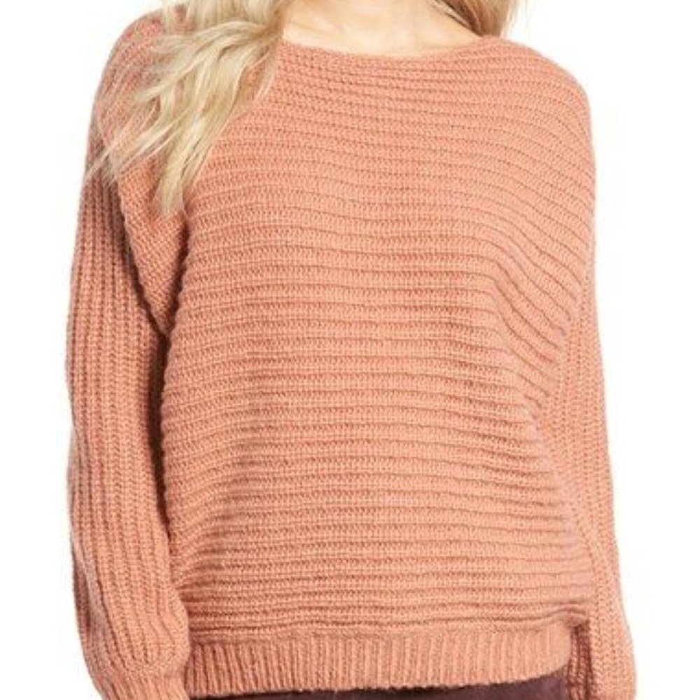 Glamorous Womens Size Small Open Back Boyfriend Sweater Pink Bateau Neck Acrylic